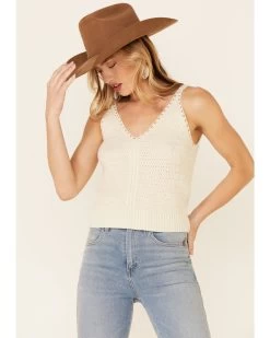 Wishlist Women's Cream Sweater-Knit Pointelle Tank TopĀ