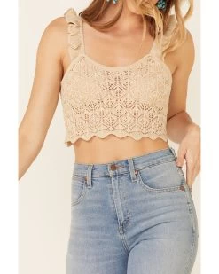 Very J Women's Natural Ruffle Strap Sweater-Knit Crop Tank Top   -Western Fashion 2000349813 101 P3