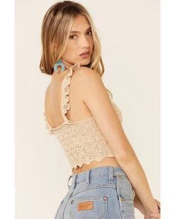 Very J Women's Natural Ruffle Strap Sweater-Knit Crop Tank Top   -Western Fashion 2000349813 101 P4