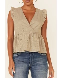 Wishlist Women's Gucci Eyelet Ruffle Surplice Short Sleeve Babydoll Top  -Western Fashion 2000349957 341 P3