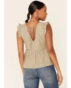 Wishlist Women's Gucci Eyelet Ruffle Surplice Short Sleeve Babydoll Top  -Western Fashion 2000349957 341 P4