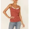 Wild Moss Women's Floral Print Lace Trim Ribbed Cami  -Western Fashion 2000350967 220 P1