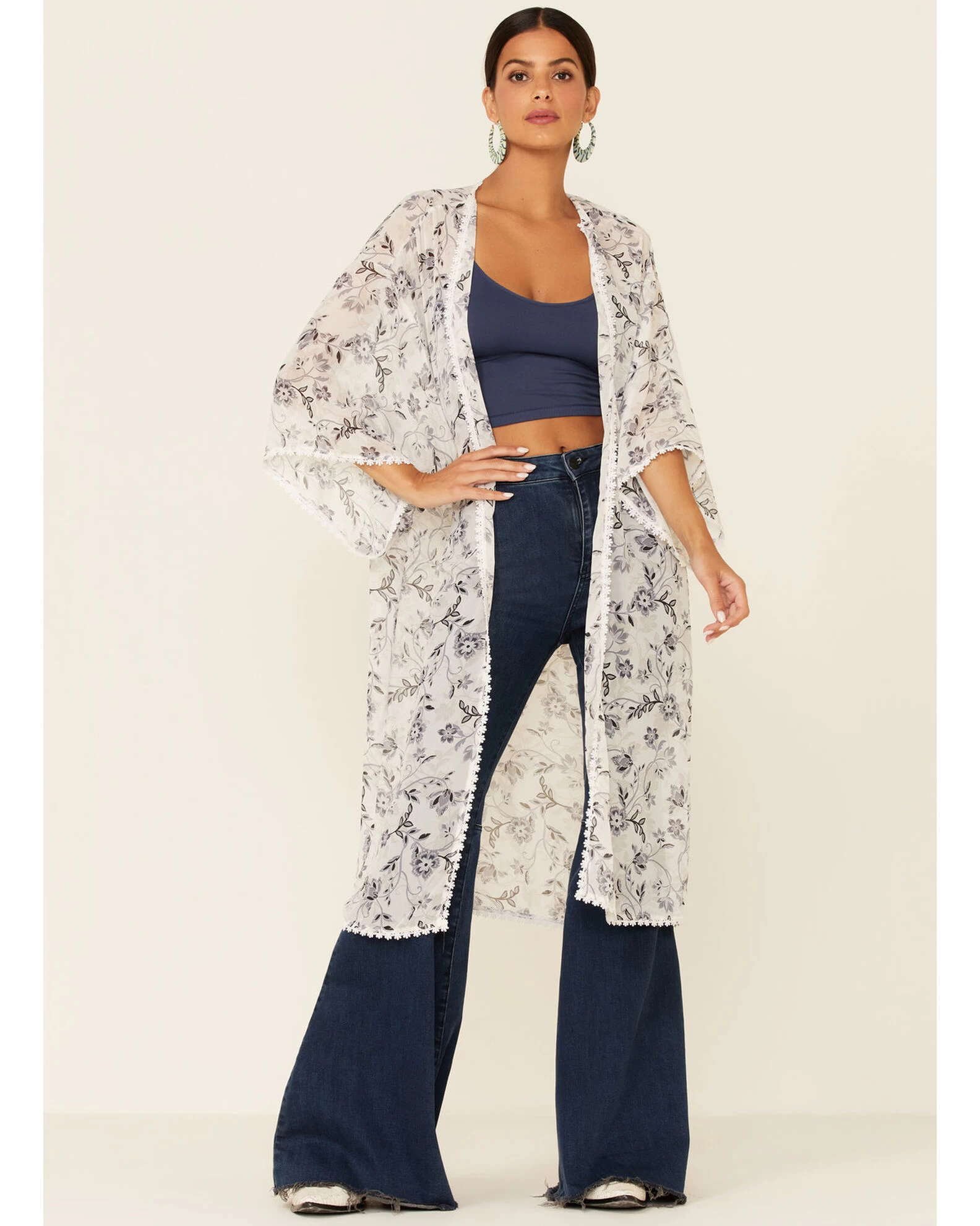 Wild Moss Women's Floral Print Chiffon Open Front Kimono 4 Wild Moss Women's Floral Print Chiffon Open Front Kimono - Image 2