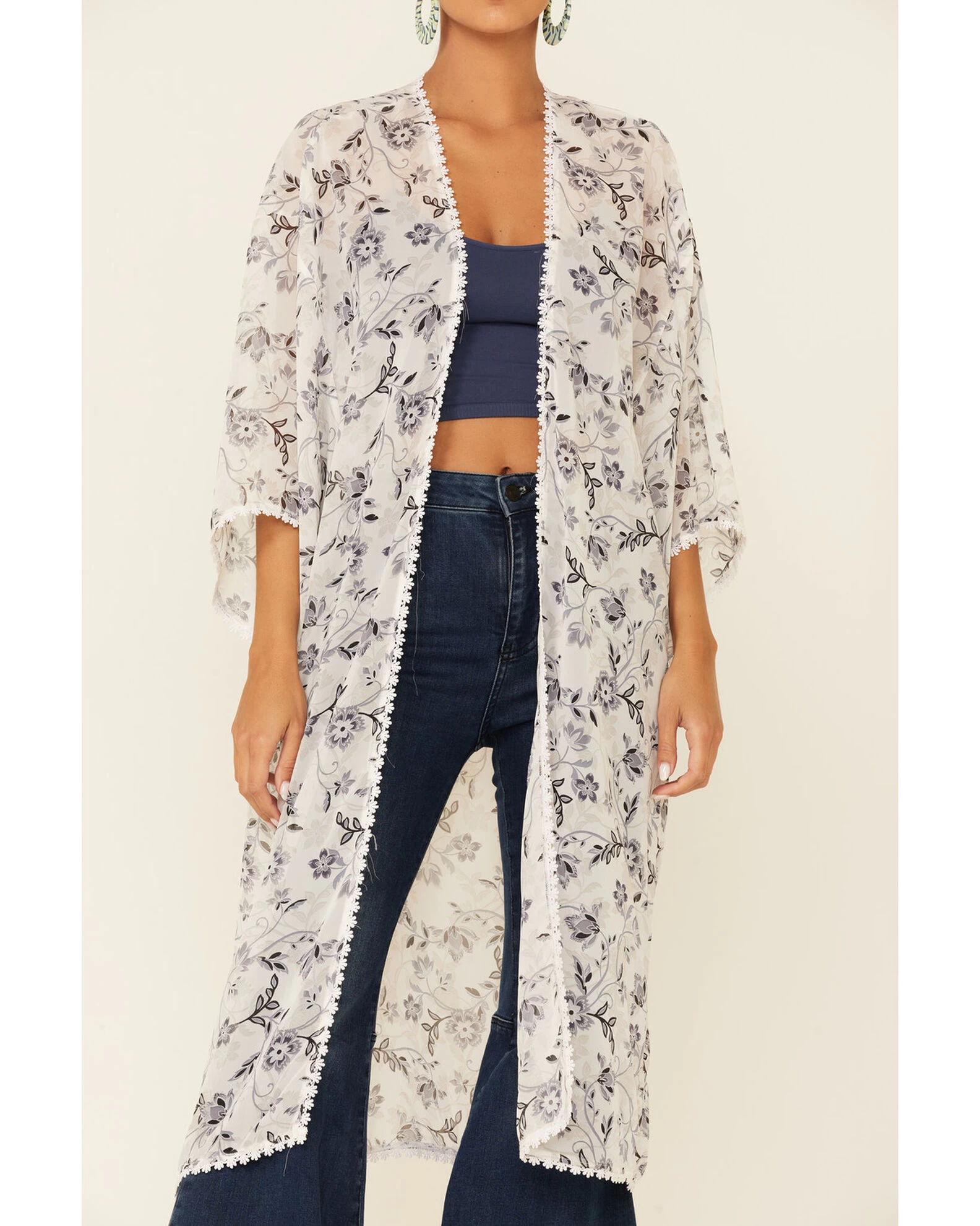 Wild Moss Women's Floral Print Chiffon Open Front Kimono 5 Wild Moss Women's Floral Print Chiffon Open Front Kimono - Image 3