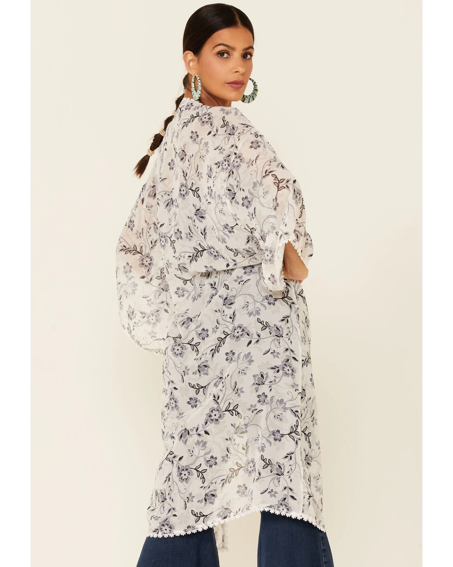 Wild Moss Women's Floral Print Chiffon Open Front Kimono 6 Wild Moss Women's Floral Print Chiffon Open Front Kimono - Image 4