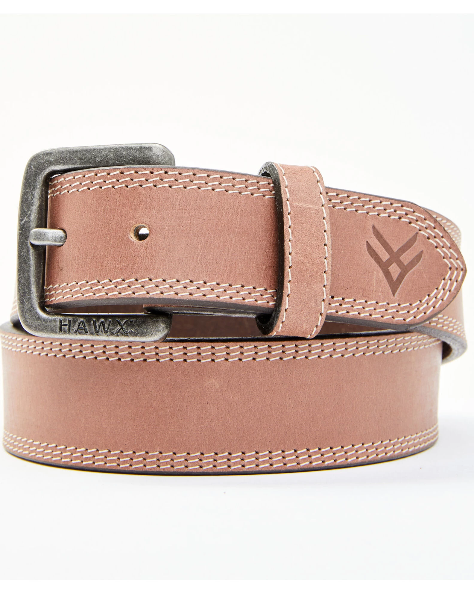 Hawx Men's Brown Pebbled Logo Buckle Leather Belt 3 Hawx Men's Brown Pebbled Logo Buckle Leather Belt