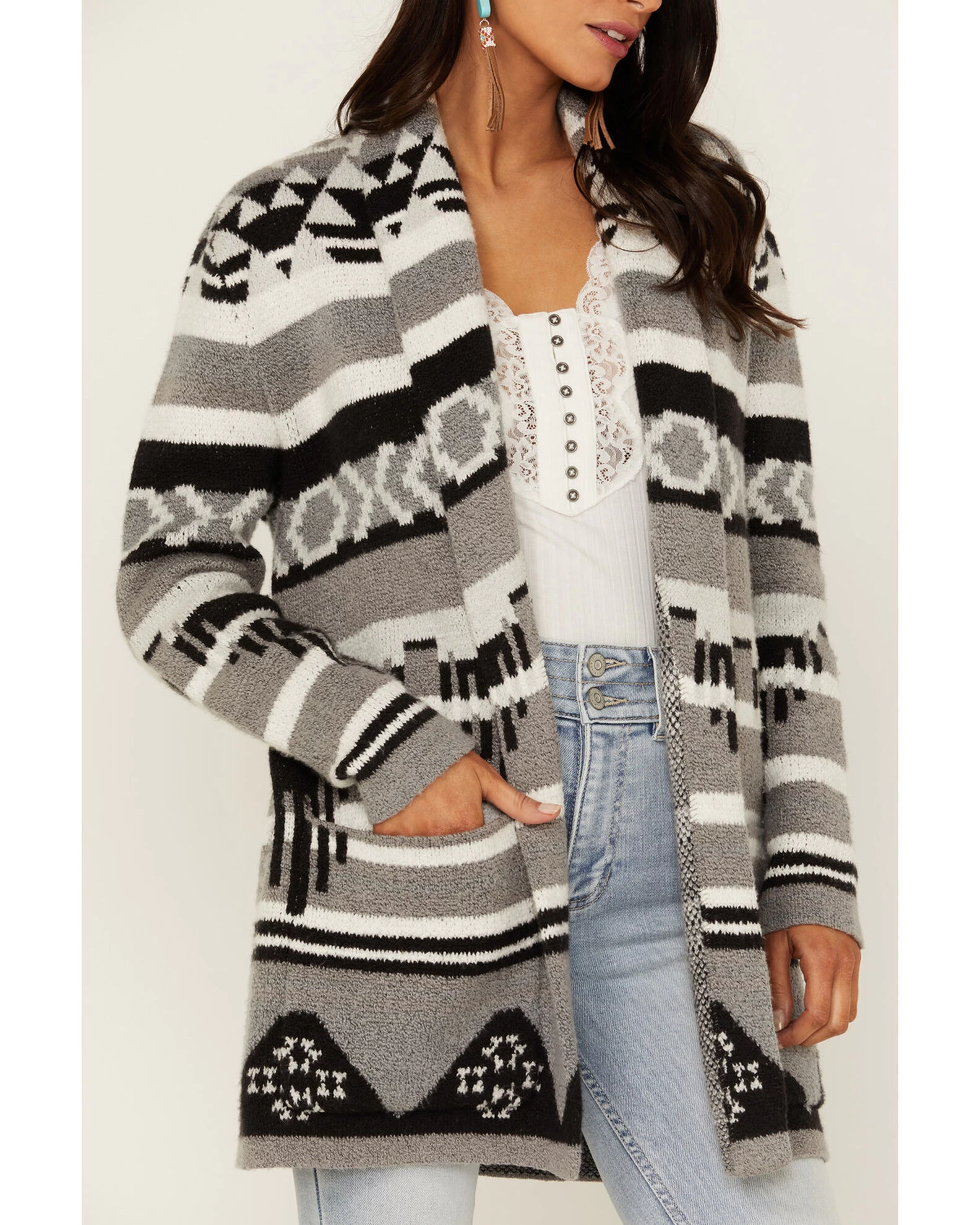Idyllwind Women's Twin Pines Southwestern Knit Cardigan Tonal Sweater 4 Idyllwind Women's Twin Pines Southwestern Knit Cardigan Tonal Sweater - Image 2