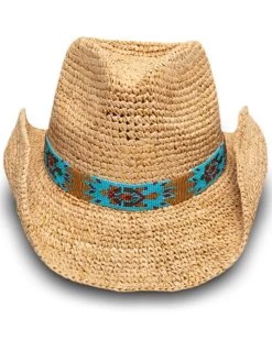 Nikki Beach Women's Natural Mazatlan Crochet Raffia Straw Western Hat  -Western Fashion 2000352520 101 P2