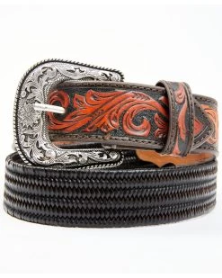 Cody James Men's Brown Floral Hand Tooled Stretch Bonded Strap Western Belt 