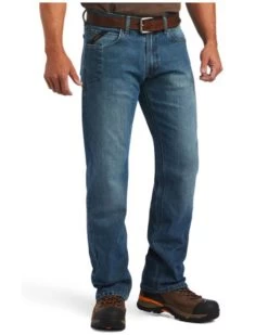 Ariat Men's Rebar M5 Edgewood Medium Wash Durastretch Basic Straight Leg Work Jeans 