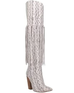Dingo Women's Kitty Kat Snake Print Fringe Tall Western Boot - Pointed Toe