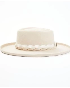 Shyanne Women's Beige Diamond Crown Turned Up Wool Felt Fedora Hat  -Western Fashion 2000358127 250 P3