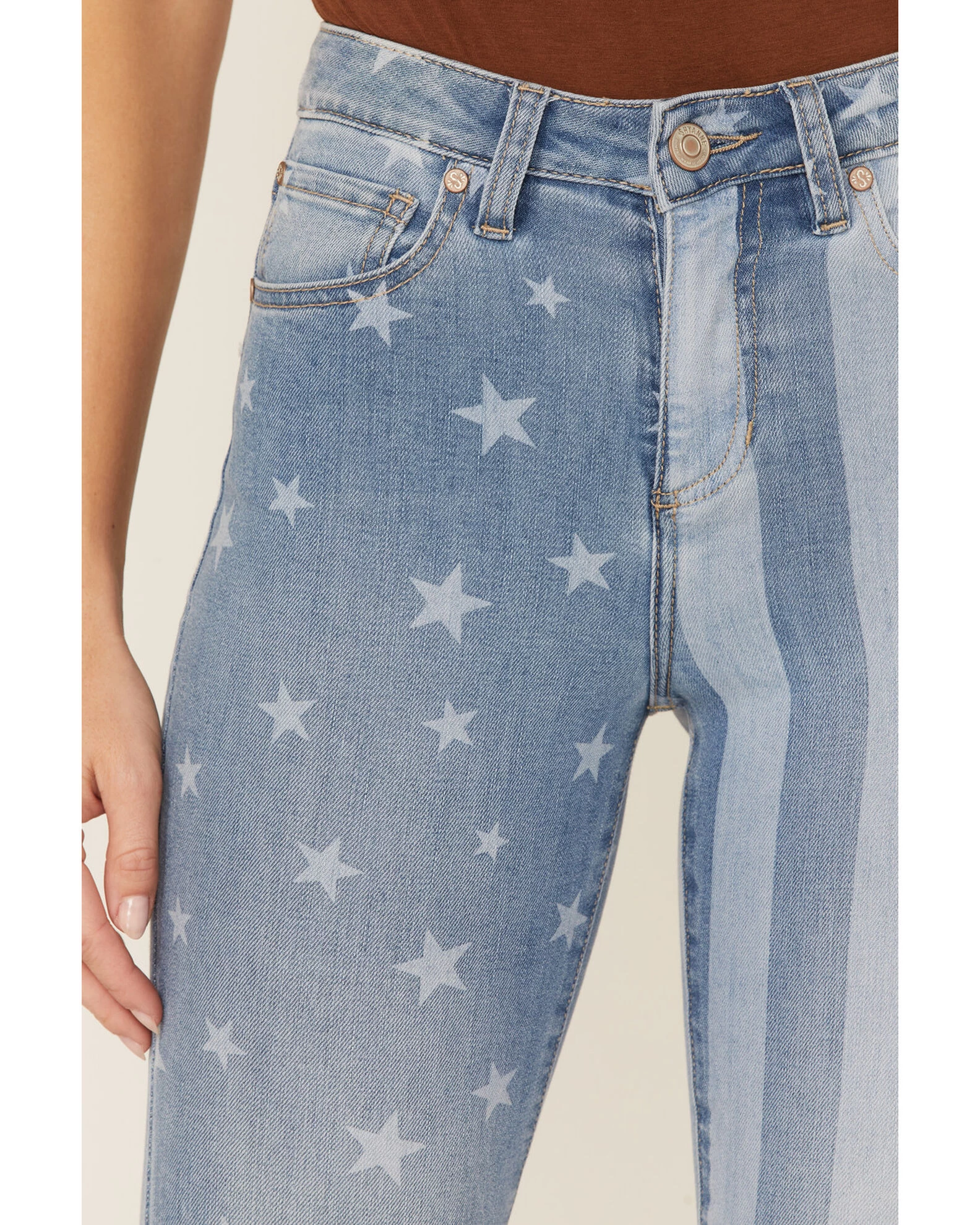 Shyanne Women's Stars & Stripes Print High Rise Super Flare Jeans 4 Shyanne Women's Stars & Stripes Print High Rise Super Flare Jeans - Image 2