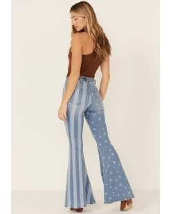 Shyanne Women's Stars & Stripes Print High Rise Super Flare Jeans 9 Shyanne Women's Stars & Stripes Print High Rise Super Flare Jeans -Western Fashion 2000358728 414 P4