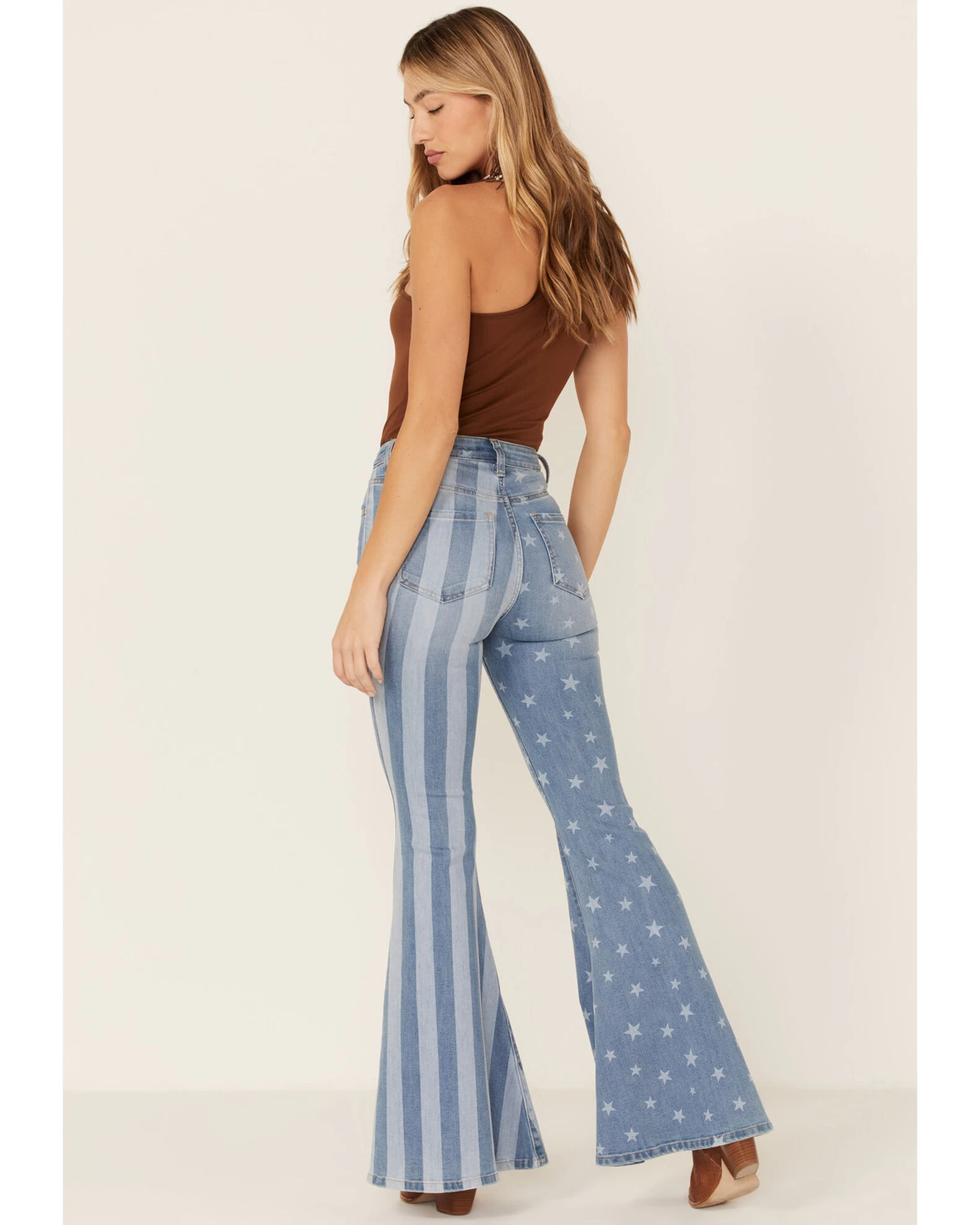 Shyanne Women's Stars & Stripes Print High Rise Super Flare Jeans 6 Shyanne Women's Stars & Stripes Print High Rise Super Flare Jeans - Image 4