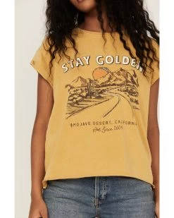 Cleo + Wolf Women's Stay Golden Rolled Sleeve Graphic Tee -Western Fashion 2000359337 710 P3