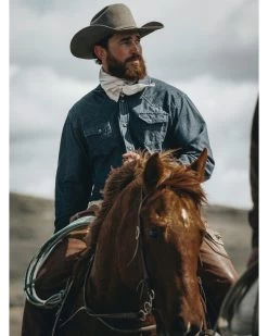 Blue Ranchwear Men's Heavyweight Dark Wash Denim Snap Western Shirt 