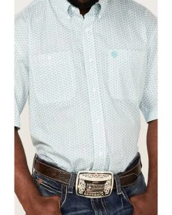 George Strait By Wrangler Men's Geo Print Short Sleeve Button Down Western Shirt  -Western Fashion 2000360620 440 P3