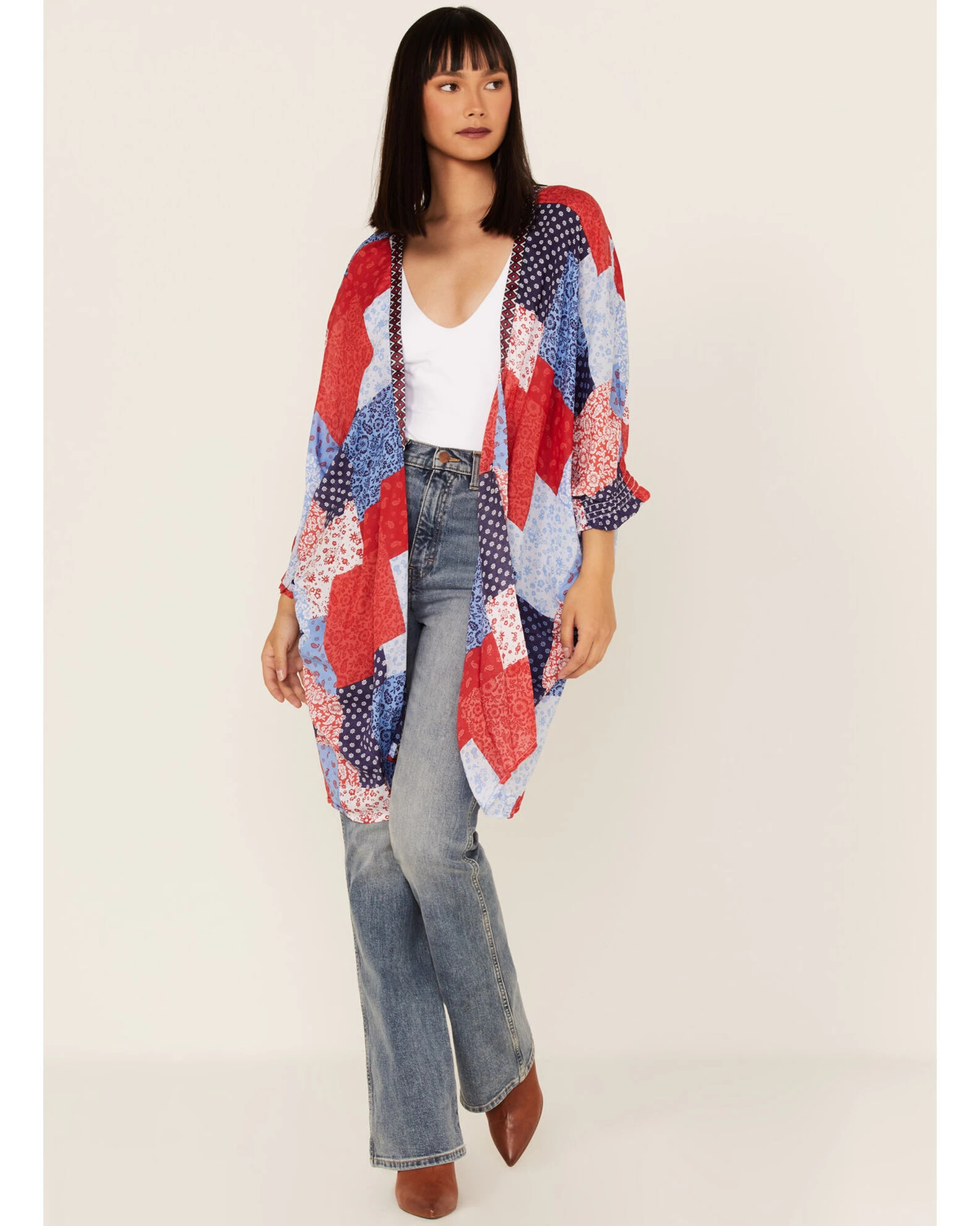 Ariat Women's Americana Patchwork Smokestack Kimono 4 Ariat Women's Americana Patchwork Smokestack Kimono - Image 2