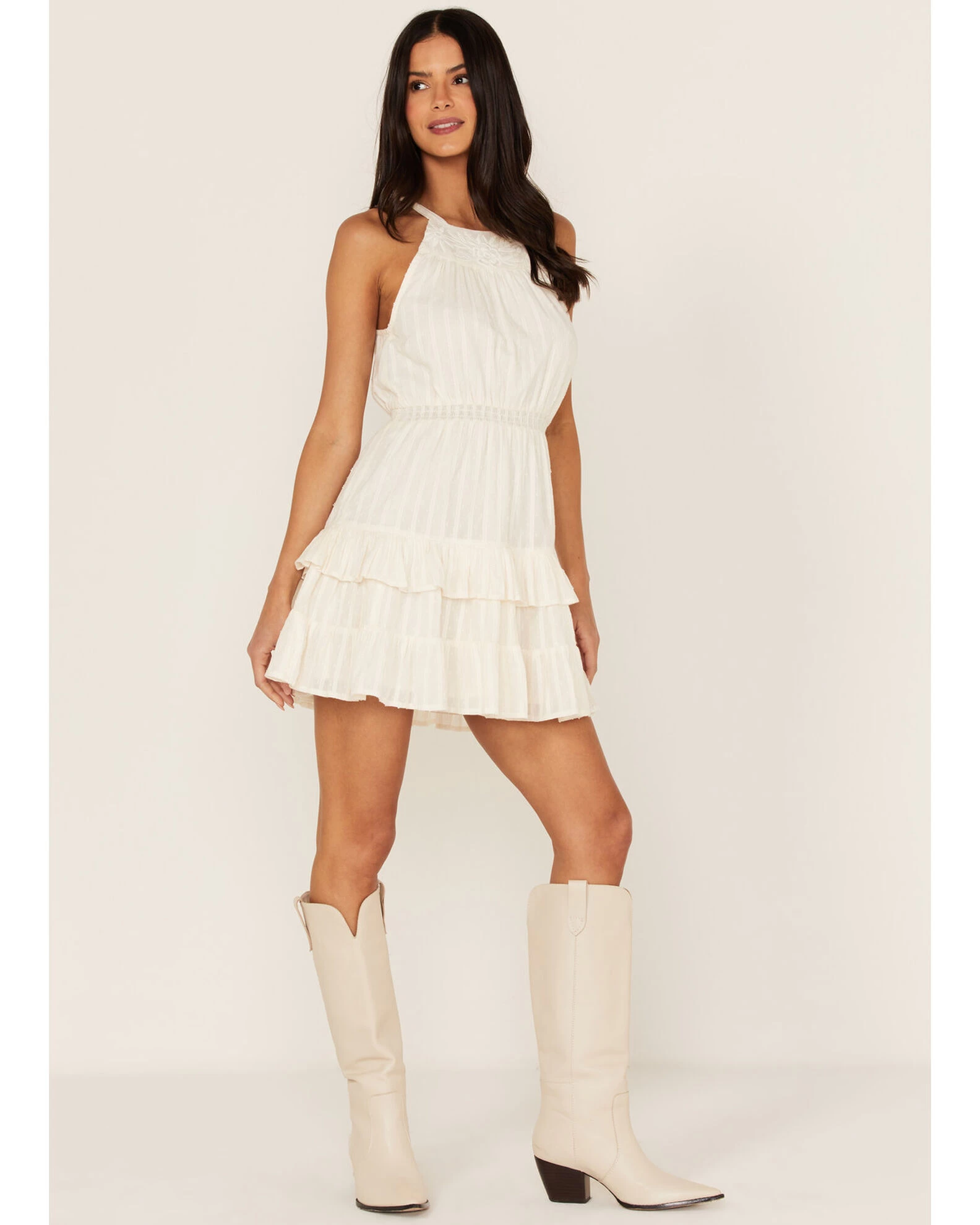 Shyanne Women's Swiss Dot Embroidered Halter Neck Dress 4 Shyanne Women's Swiss Dot Embroidered Halter Neck Dress - Image 2