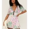 Beyond The Radar Women's Mixed Floral Print Corset Mini Dress
