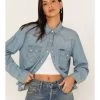 Wrangler Retro Women's Denim Frayed Long Sleeve Snap Western Shirt -Western Fashion 2000365302 400 P1