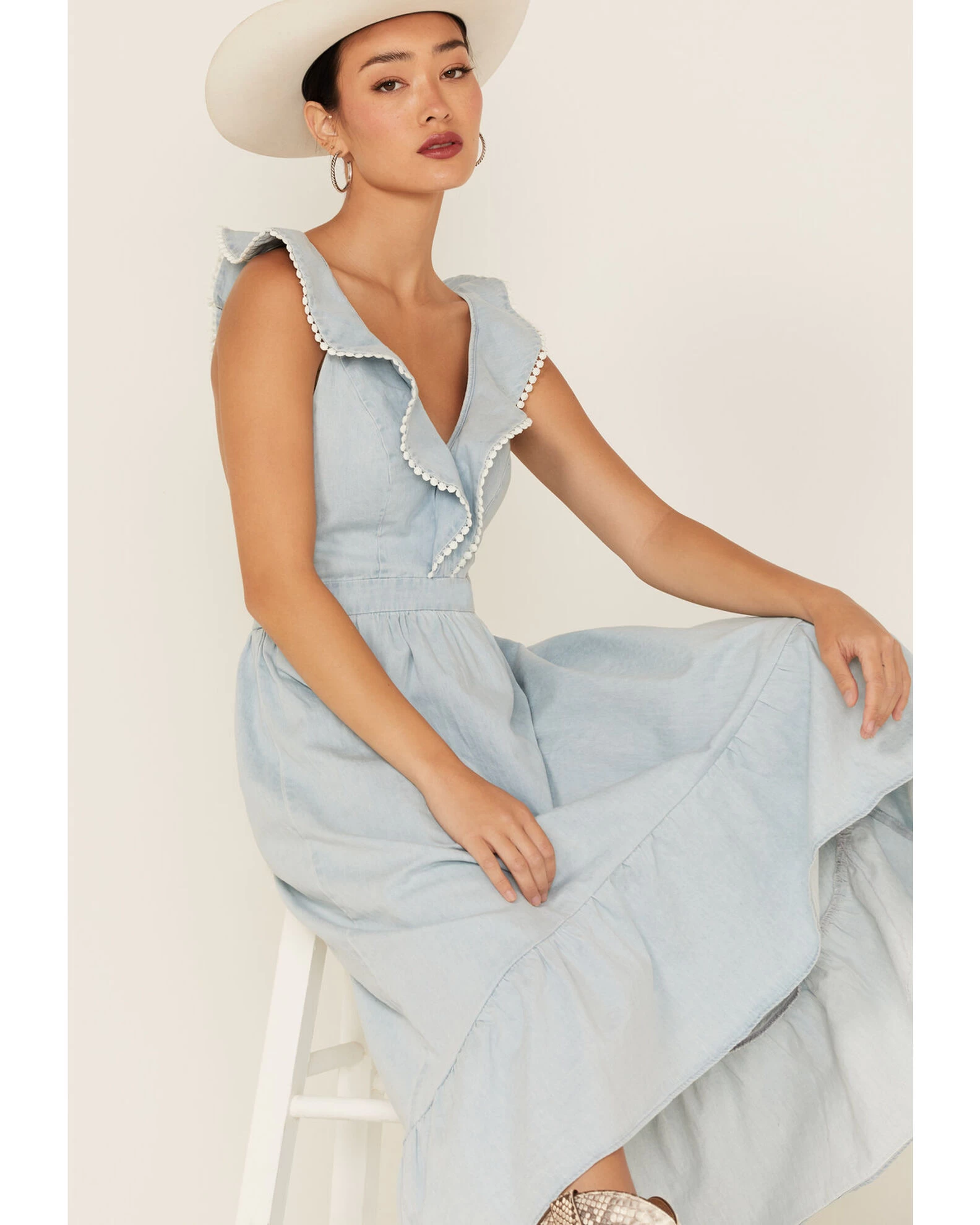 Molly Bracken Women's Ruffle Trim Cross Back Maxi Dress 3 Molly Bracken Women's Ruffle Trim Cross Back Maxi Dress