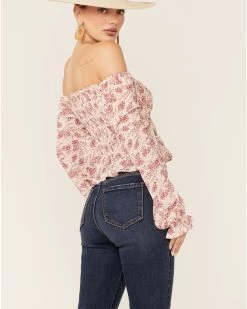 Beyond The Radar Women's Floral White Smocked Chiffon Off Shoulder Top -Western Fashion 2000366189 100 P4