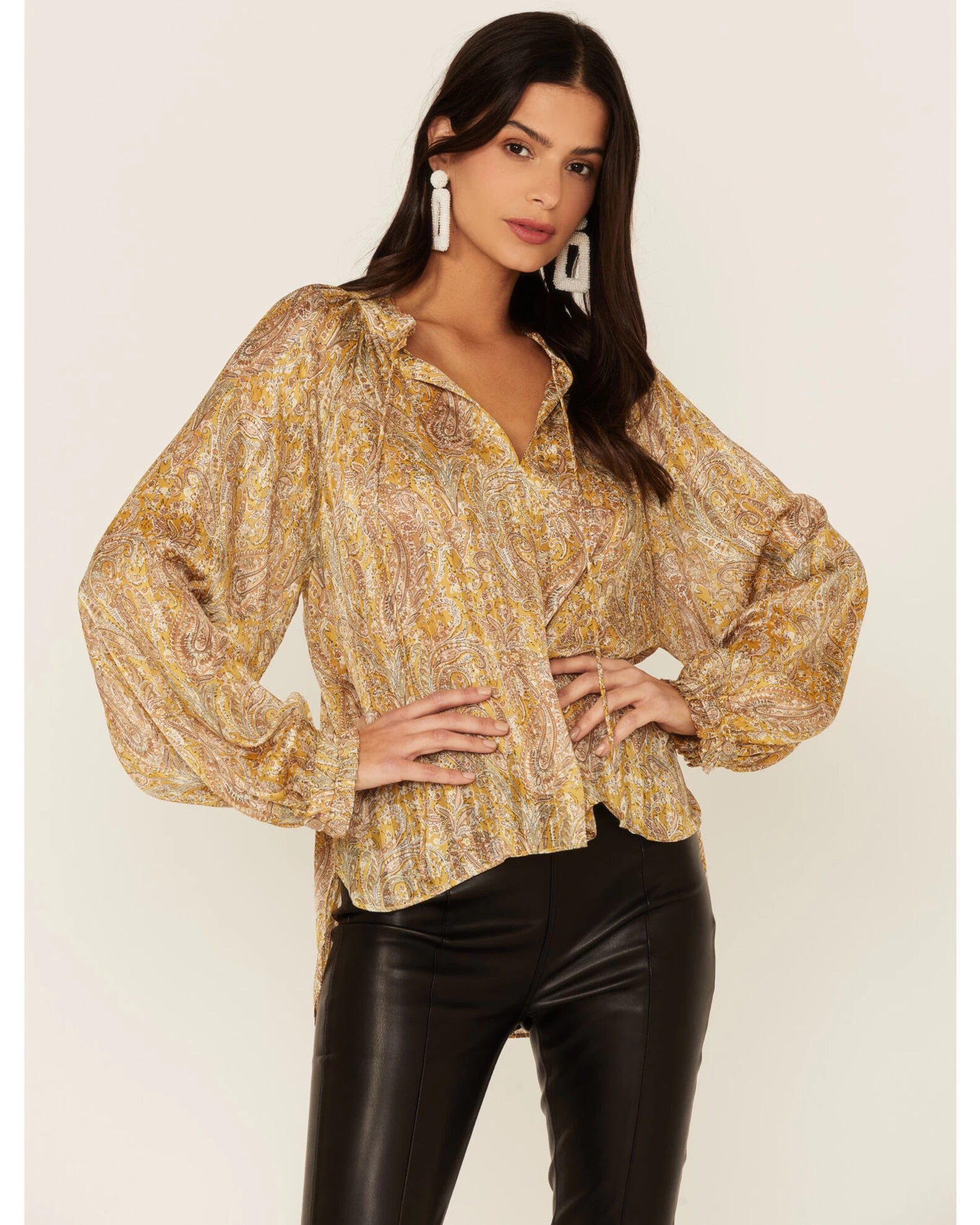 Revel Women's Paisley Print Long Sleeve Woven Chiffon Peasant Top 3 Revel Women's Paisley Print Long Sleeve Woven Chiffon Peasant Top