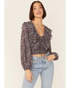 Lush Women's Floral Cinch Front Top