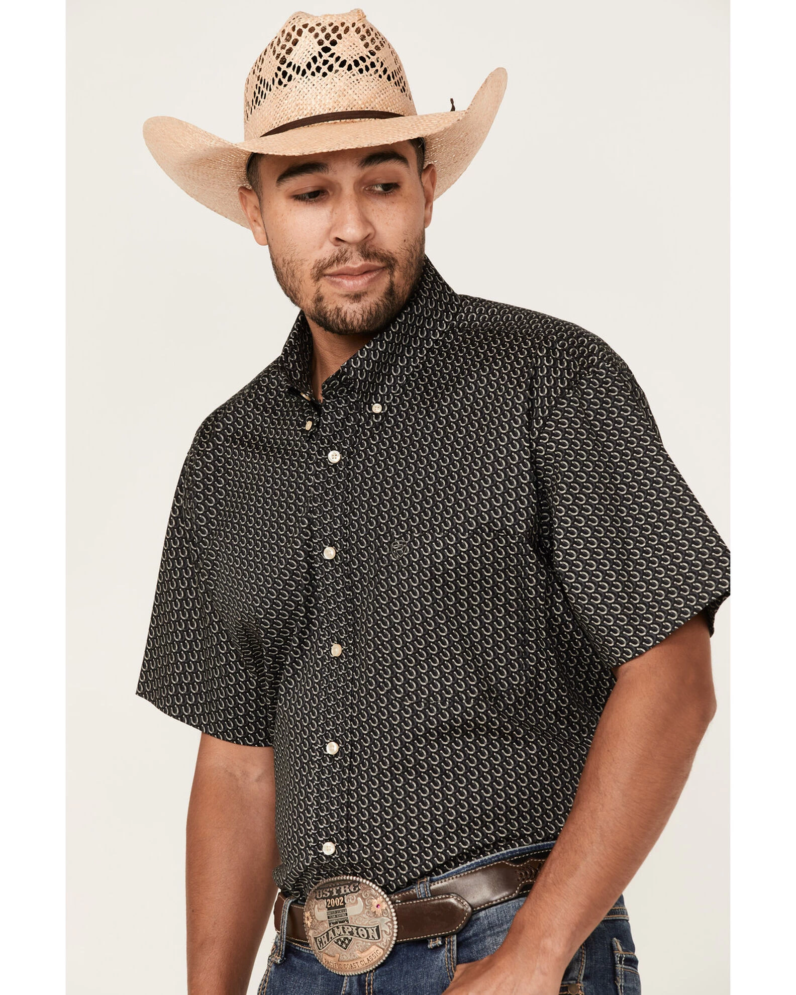 Rock & Roll Denim Men's Horseshoe Print Short Sleeve Button Down Western Shirt 4 Rock & Roll Denim Men's Horseshoe Print Short Sleeve Button Down Western Shirt - Image 2