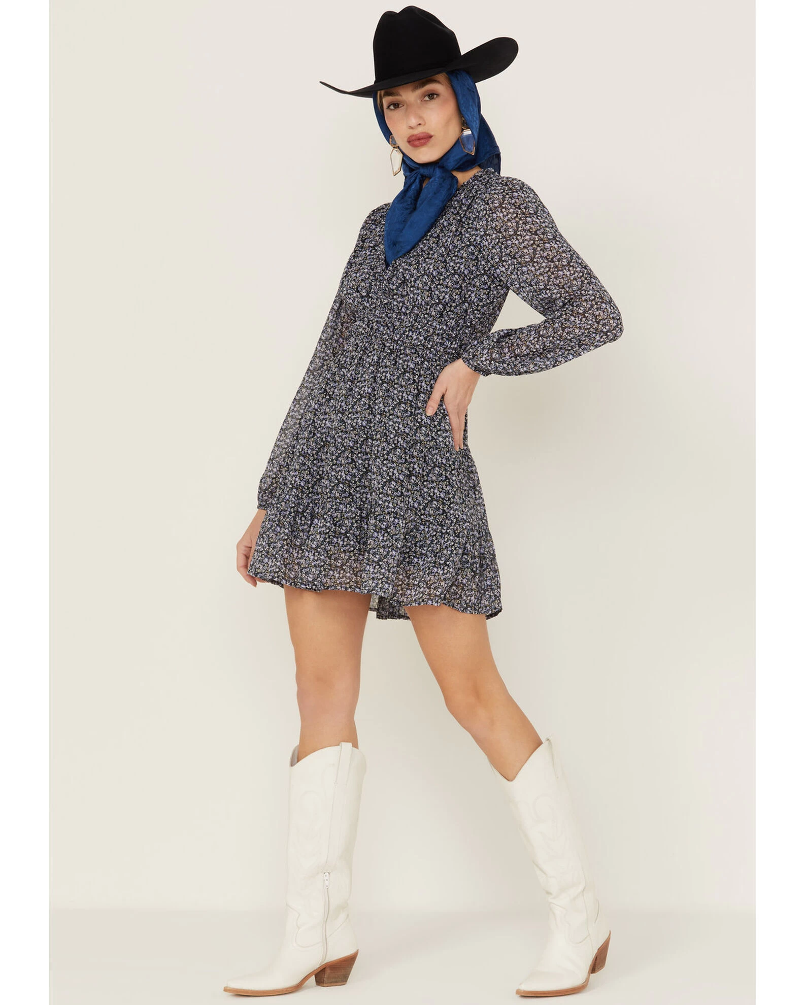 Lush Women's Floral Long Sleeve Smocked Mini Dress 3 Lush Women's Floral Long Sleeve Smocked Mini Dress