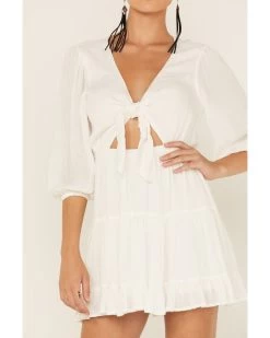 Lush Women's Tie Front Cutout Tiered Long Sleeve Dress -Western Fashion 2000368160 100 P3