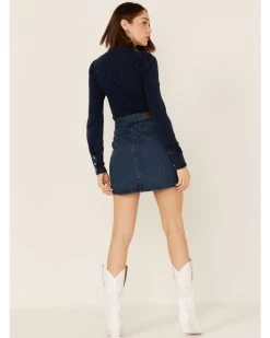 Rock & Roll Denim Women's Dark Wash Studded Belted Western Denim Mini Skirt -Western Fashion 2000368495 400 P4