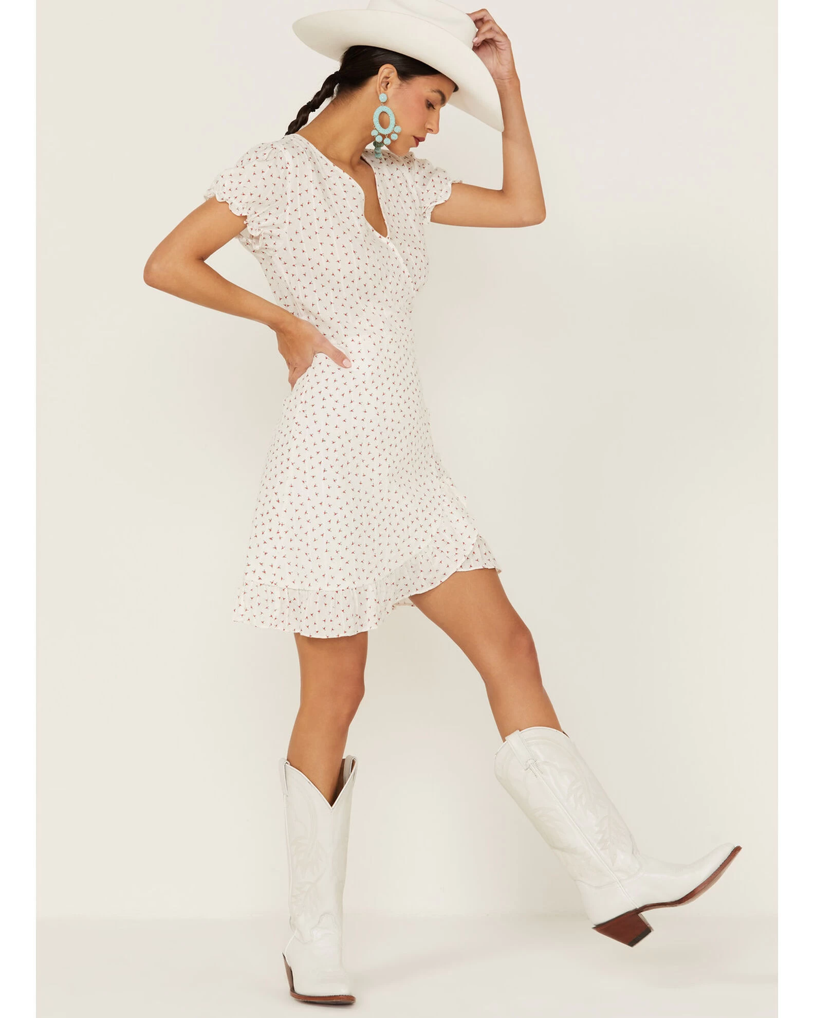 Molly Bracken Women's Floral Print Ruffle Puff Short Sleeve Mini Dress 4 Molly Bracken Women's Floral Print Ruffle Puff Short Sleeve Mini Dress - Image 2