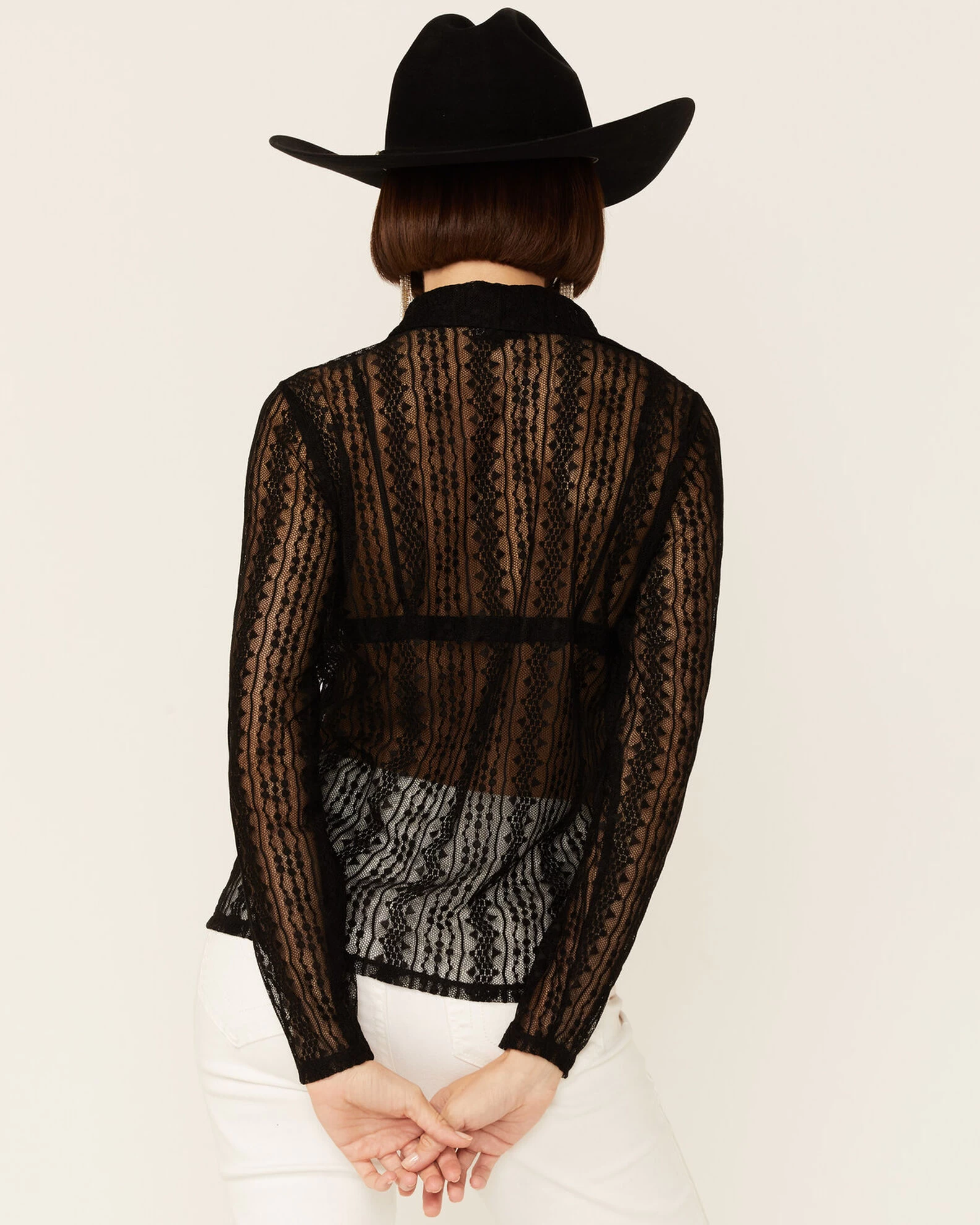 Wild Moss Women's Lace Button Front Sheer Long Sleeve Shirt 5 Wild Moss Women's Lace Button Front Sheer Long Sleeve Shirt - Image 3