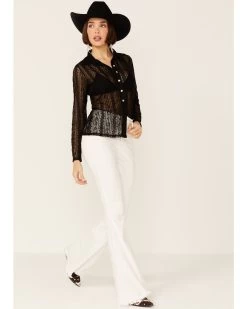 Wild Moss Women's Lace Button Front Sheer Long Sleeve Shirt 9 Wild Moss Women's Lace Button Front Sheer Long Sleeve Shirt -Western Fashion 2000368967 001 P4
