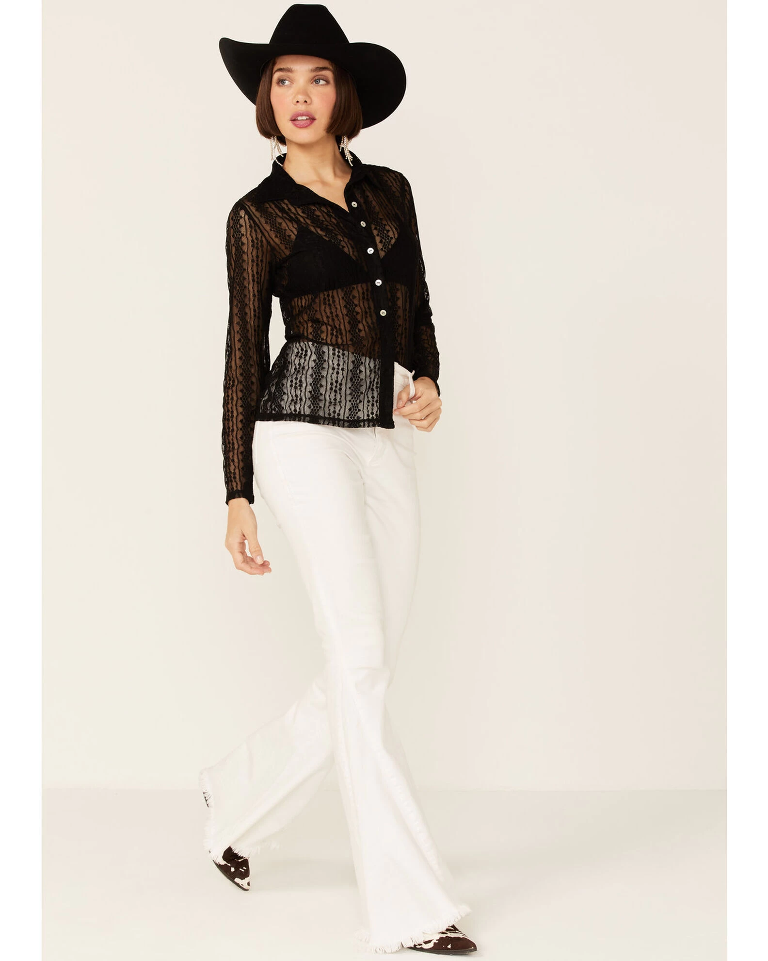 Wild Moss Women's Lace Button Front Sheer Long Sleeve Shirt 6 Wild Moss Women's Lace Button Front Sheer Long Sleeve Shirt - Image 4