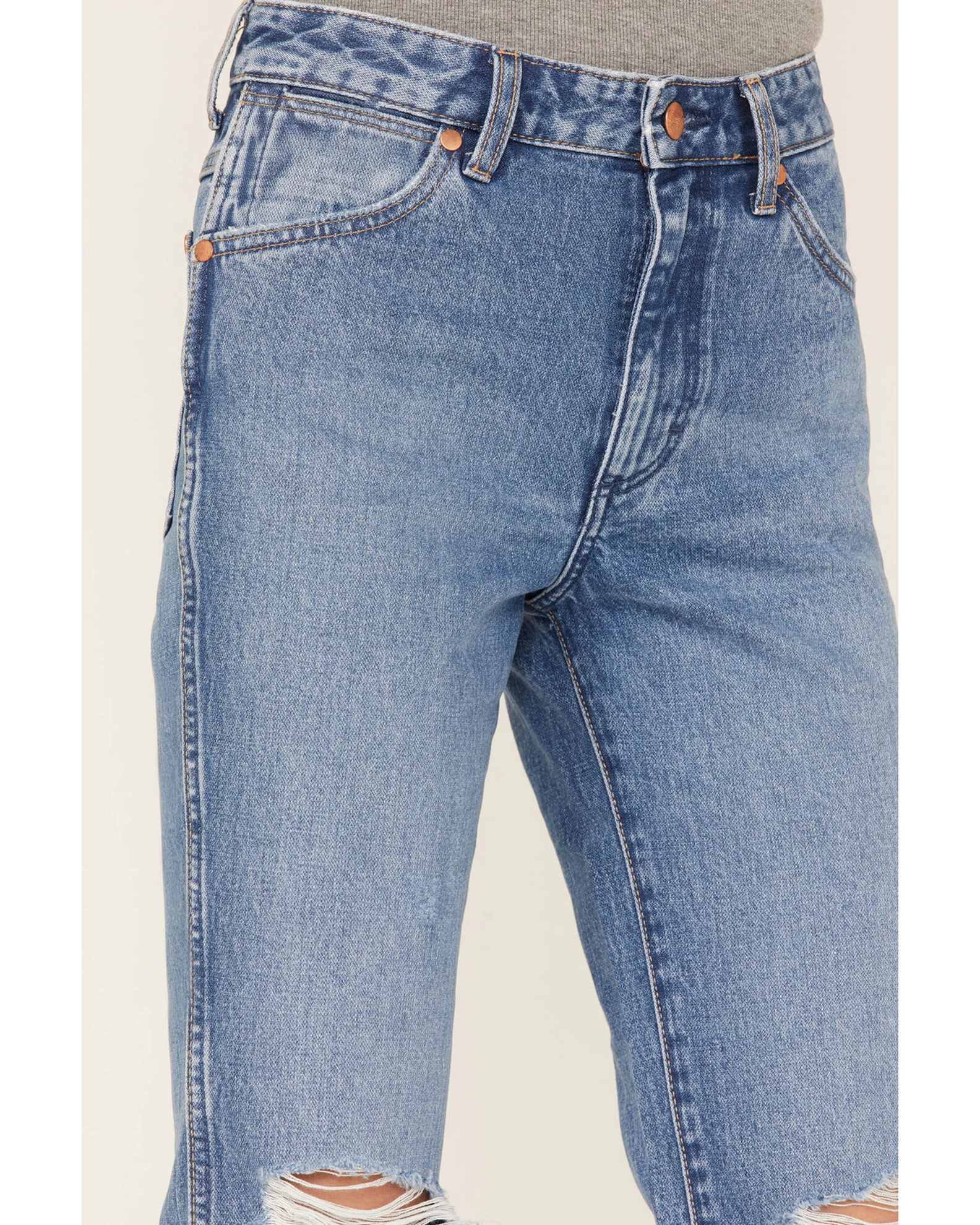 Wrangler Women's Wild West 603 Light Wash Patty High Rise Distressed Cropped Straight Jeans 4 Wrangler Women's Wild West 603 Light Wash Patty High Rise Distressed Cropped Straight Jeans - Image 2