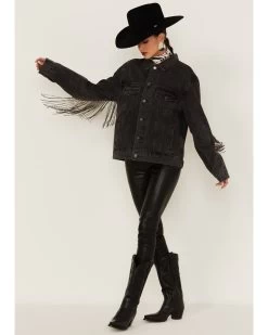 The Andy Jacket By DanielXDiamond: Women's Gray Denim Jacket With Gunmetal Fringe  -Western Fashion 2000371345 022 P3