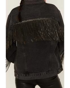 The Andy Jacket By DanielXDiamond: Women's Gray Denim Jacket With Gunmetal Fringe  -Western Fashion 2000371345 022 P4