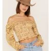Jolt Women's Floral Print Smocked Long Sleeve Crop Top -Western Fashion 2000371508 103 P1