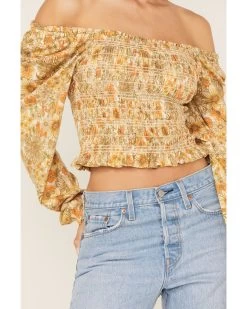 Jolt Women's Floral Print Smocked Long Sleeve Crop Top -Western Fashion 2000371508 103 P3