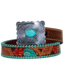 Myra Bag Women's Tropical Forest Hand-Tooled Leather Belt