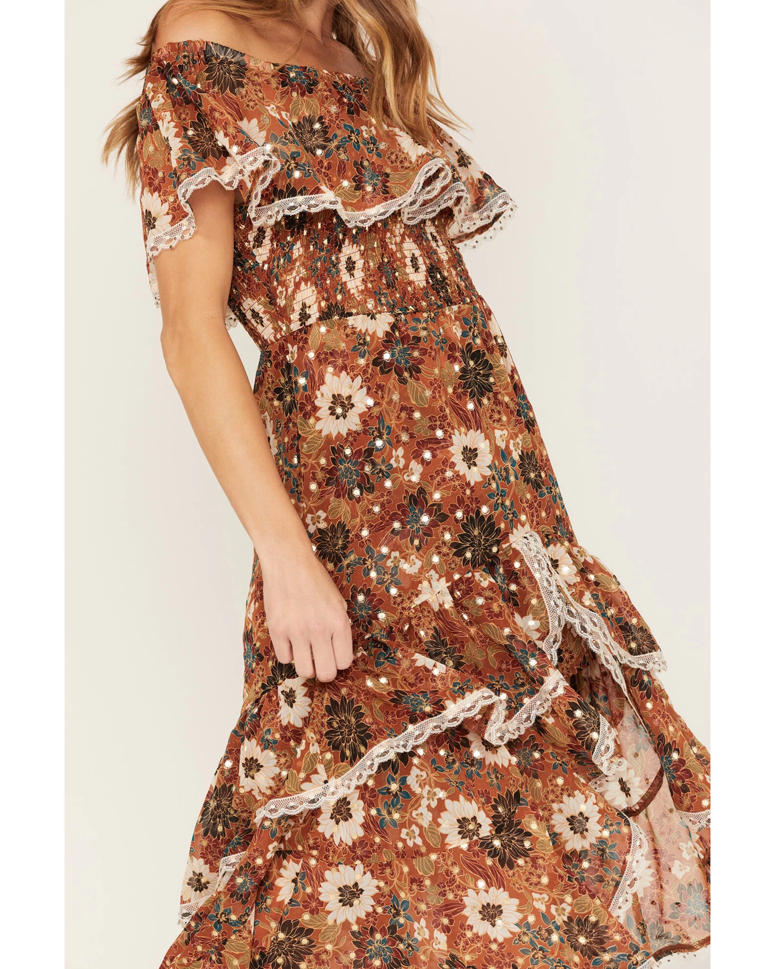 Shyanne Women's Floral Print Off-Shoulder Ruffle Maxi Dress 5 Shyanne Women's Floral Print Off-Shoulder Ruffle Maxi Dress - Image 3