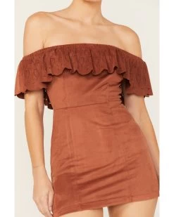 Shyanne Women's Off Shoulder Faux Suede Dress -Western Fashion 2000372982 203 P3