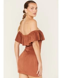 Shyanne Women's Off Shoulder Faux Suede Dress -Western Fashion 2000372982 203 P4