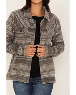 Cruel Girl Women's Striped Geo Print Fleece Trucker Shacket -Western Fashion 2000373573 001 P3