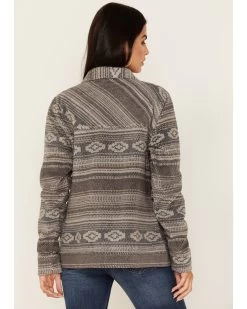 Cruel Girl Women's Striped Geo Print Fleece Trucker Shacket -Western Fashion 2000373573 001 P4