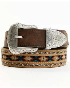 Cody James Brown 3-Piece Horse Hair Laced Southwest Inlay Belt